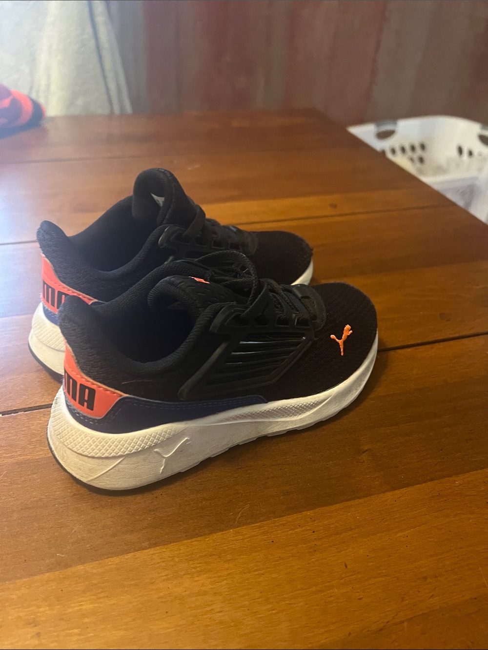 Puma Kids Black Sneakers with Coral Accents